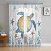 Sea Turtle Blue Starfish Shell Sheer Curtains For Living Room Bedroom Home Decor Kitchen Tulle For Windows Voile Drapes
