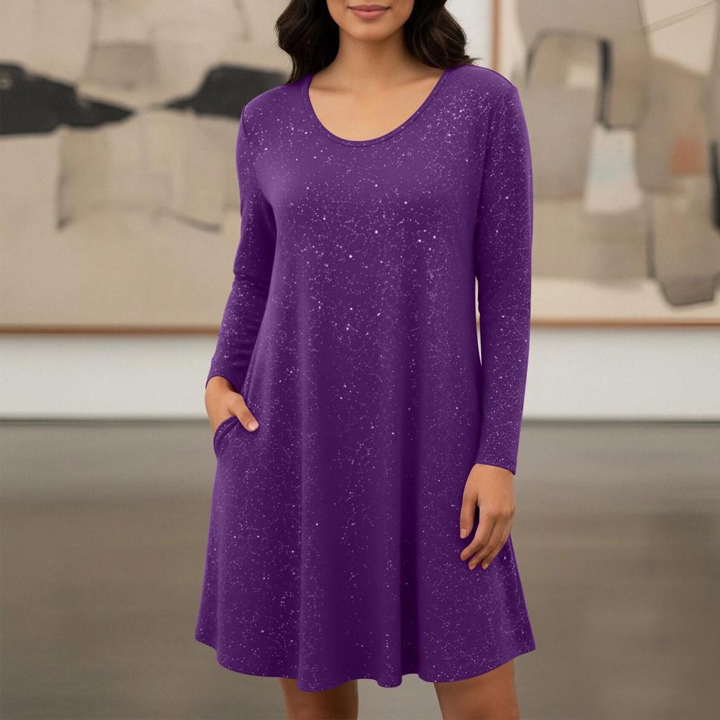 2026 Trendy European & American Style Long Sleeve Pocket Dress with Hot Stamping