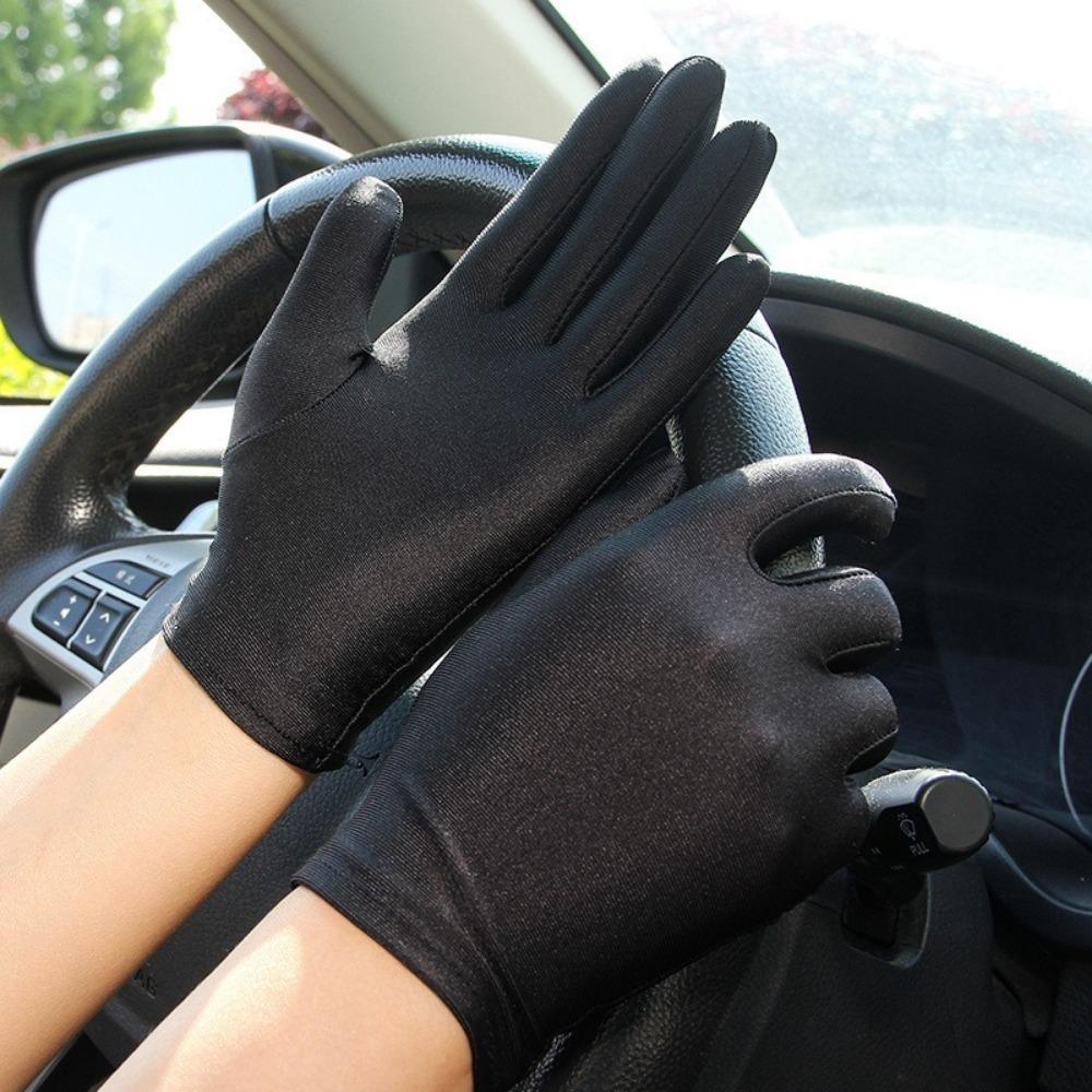 1Pair Fashion Women Thin Stretch Gloves Pure Color Dust-proof Sun Protection Gloves Etiquette Non-Slip Silk Mittens Summer