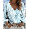 Lady Bohemian Retro Western Style V-Neck Shirt - Lantern Sleeve Top, Suitable for Casual Wear, Vacations and Daily Outfits