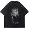 Leopard Print T-shirt Oversized Washed T-shirt Print Vintage Retro Punk and Gothic Unisex Adult Hot Stamping 100% Cotton
