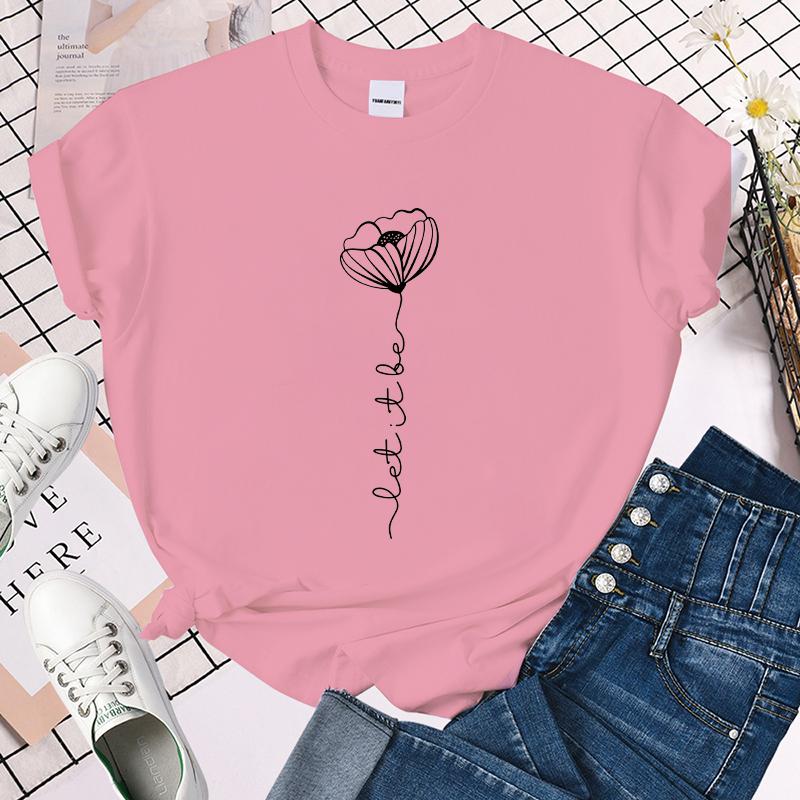 Let It Be Flower T Shirts Women Summer Cool Short Sleeves Personality Harajuku T-Shirt