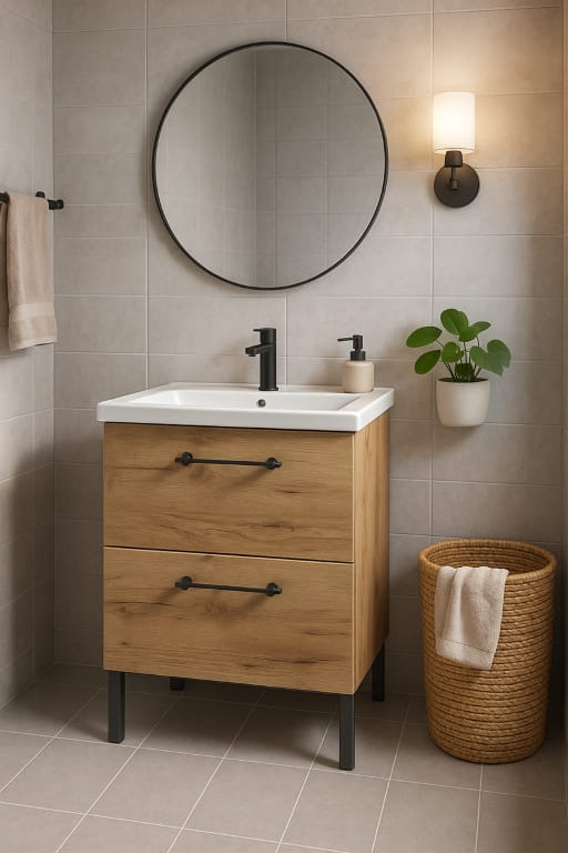 Bathroom Cabinet with Sink, Faucet and Siphon, Standing, Oak Craft Cassandra