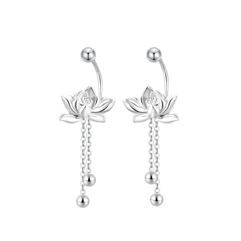 YILUOCD 925 Sterling Silver Lotu Flower Stud Earrings Vintage Tassel Flower Earrings for Women Cute Sweet Irregular Jewelry