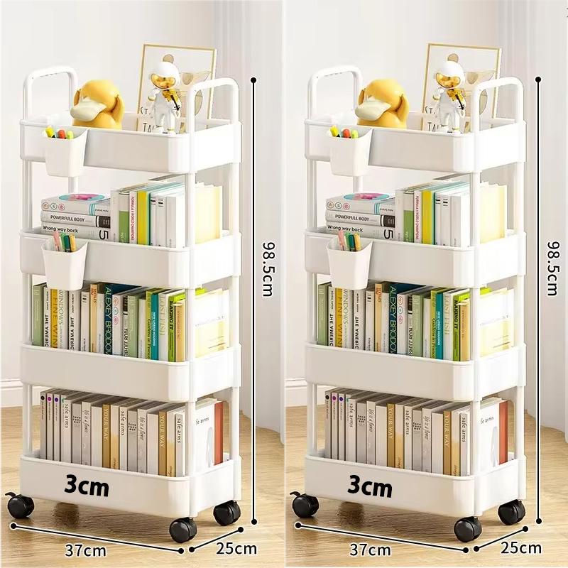 Bücherregal-Aufbewahrungswagen, mobiler Küchen-Organizer-Wagen mit Rädern, mehrschichtige Badezimmerregale, Haushalts-Snack-Aufbewahrungsregal