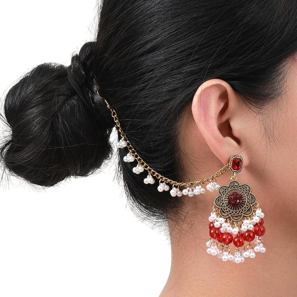 Bohemian Retro Ethnic Pearl Tassel Earrings for Women