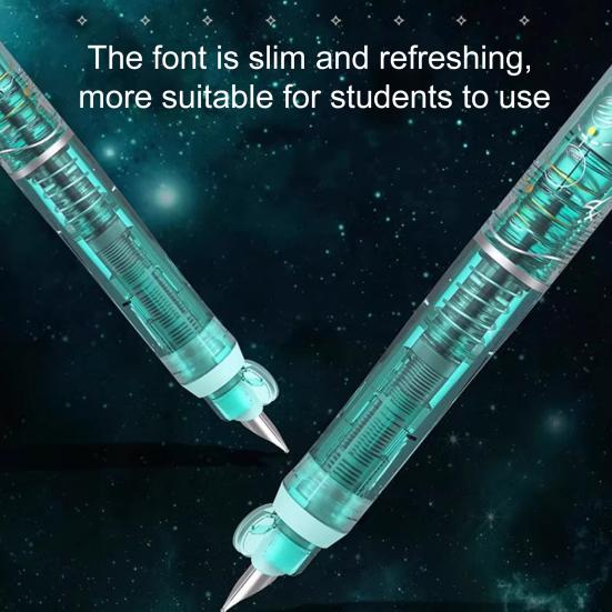 Yousheng Retractable Fountain Pen Fine Nib Set 0.38mm Black/Blue Ink Transparent Barrel Pen with 5 Refillable Ink Cartridges for Sketching Journaling