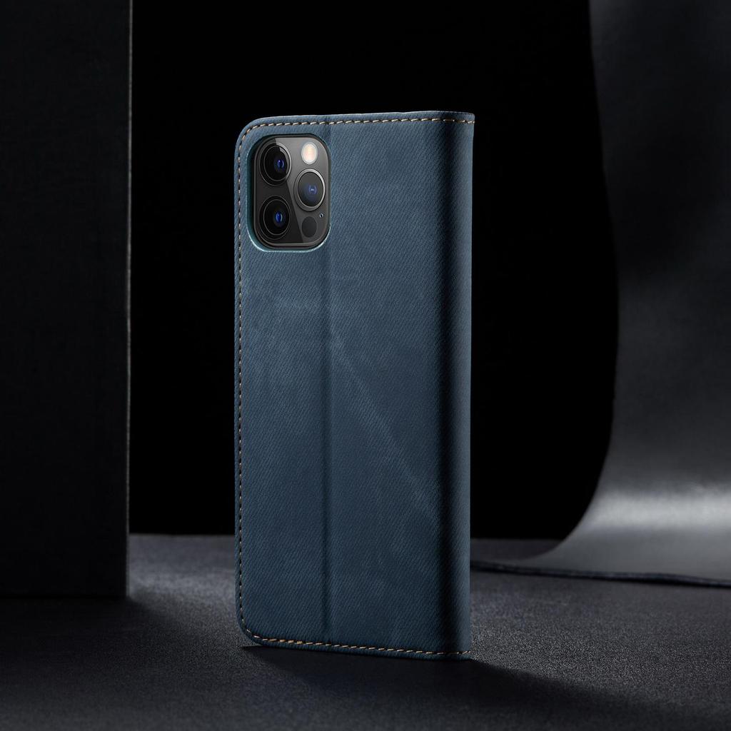 Custodia a portafoglio per rubrica telefonica in pelle denim cowboy di lusso per iPhone 12 Pro Samsung S20 Xiaomi Redmi Slot per scheda Huawei Business Slim Flip Cover magnetica