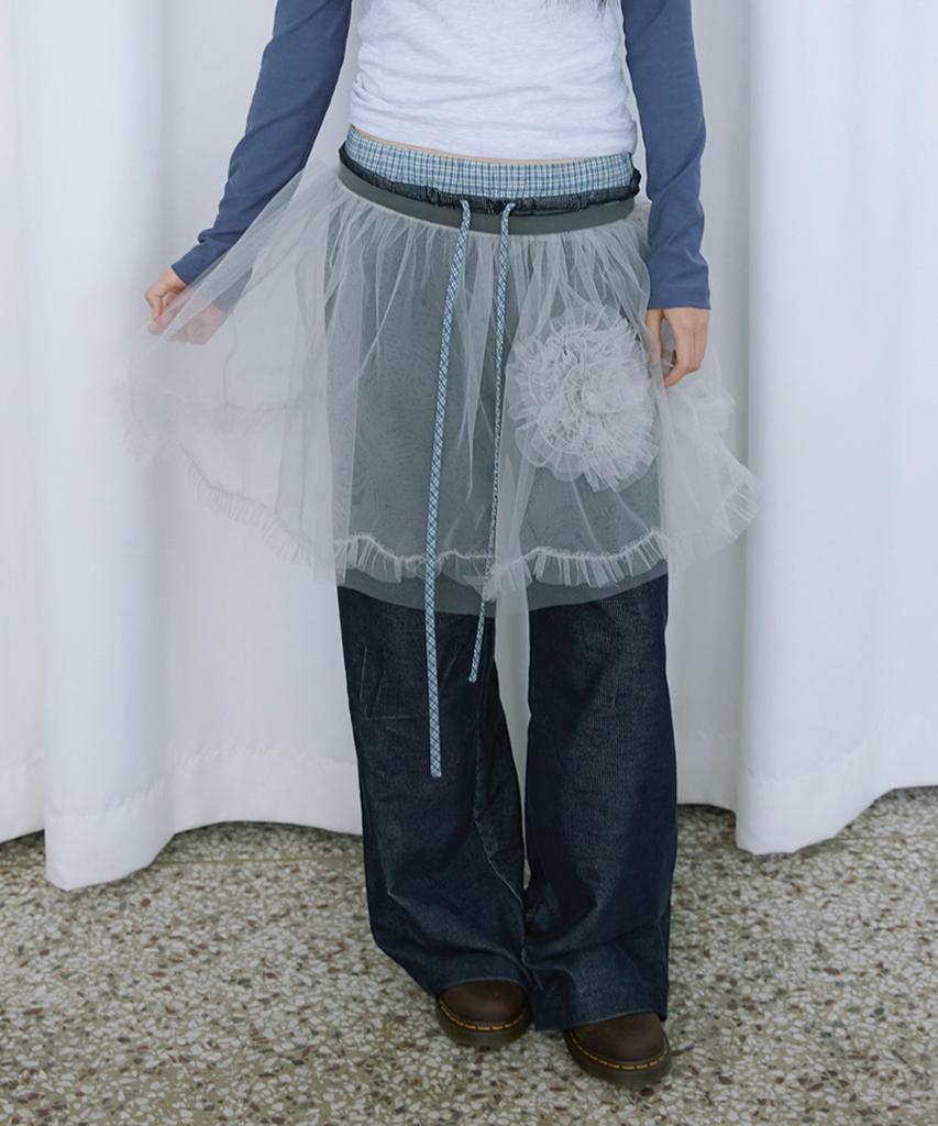 Hocus Pocus Peony Tulle Overlay Skirt_Gray
