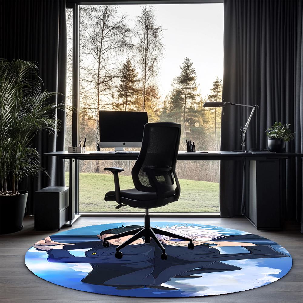 Jujutsu Kaisen Printed Round Rug Carpet Chair Rug Area Rug Entryway Doormats,for Office Chair Living Room Bedroom Kitchen Room.