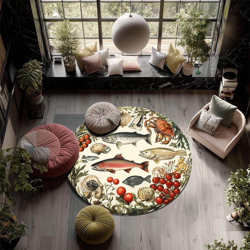 Ocean World pattern round rug,Carpet Rug for Living Room Bedroom Playroom ,Non-slip Floor Mat,Holiday Gifts and Birthday Gifts.