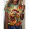 Women's T-Shirts 3d Animal Print Daily Tshirt Funny Casual Ladies Short Sleeve O Neck Female Clothing Top