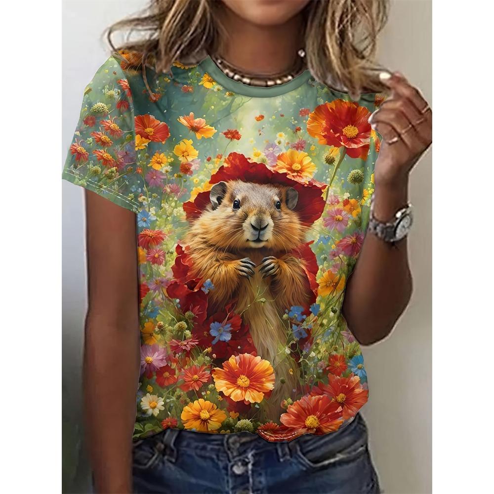 Women's T-Shirts 3d Animal Print Daily Tshirt Funny Casual Ladies Short Sleeve O Neck Female Clothing Top