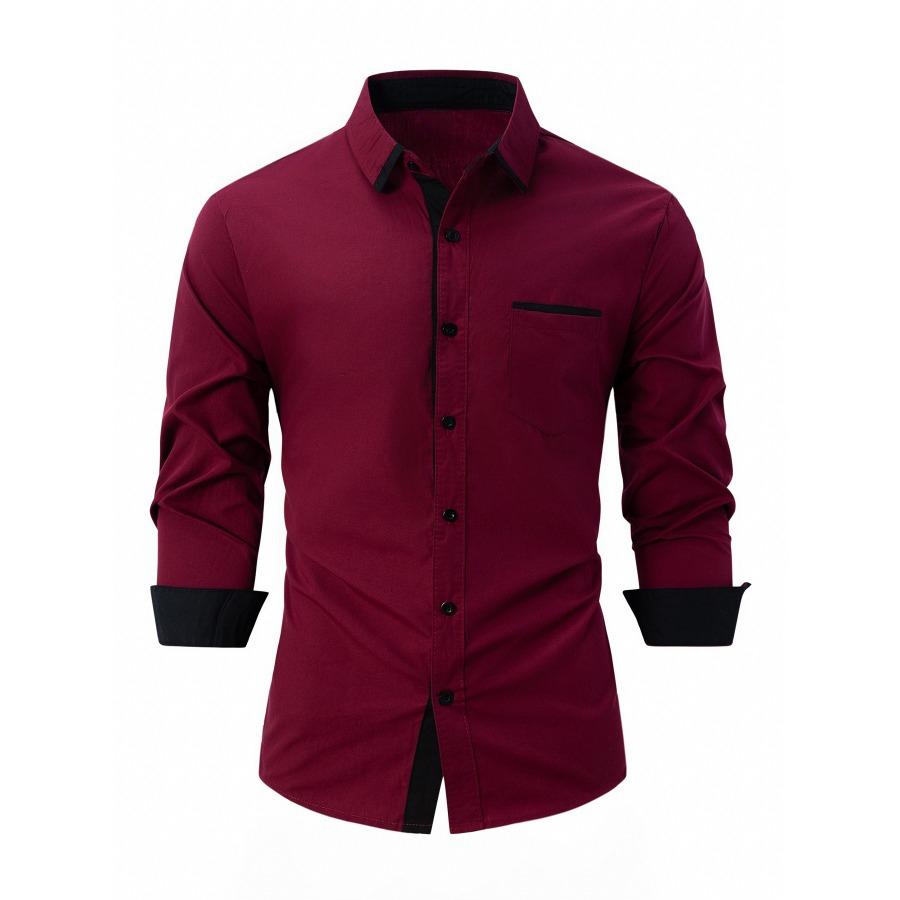 Fashion Men's Clothing Spring Autumn Cotton Men Long Sleeve Color Matching Business Pocket Slim Fit Casual Shirts