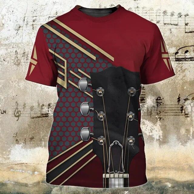 Summer Men's T Shirts Guitar Graphic 3d Fashion Music T-shirt Pullover Short Sleeve O Neck Rock Hip Hop Tops Oversized Clothing