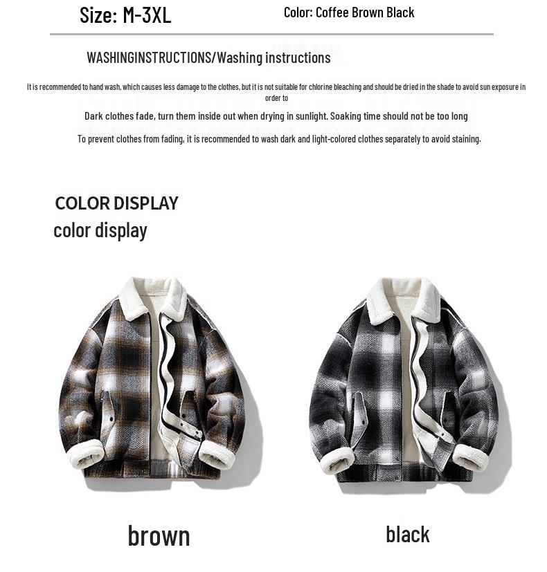 Veste décontractée zippée pour homme en velours chaud à carreaux rétro - Collection Hiver 2025