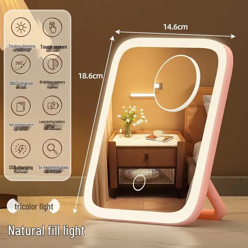 Smart Portable LED Makeup Mirror with 360-Degree Fill Light and Flat Desktop Design