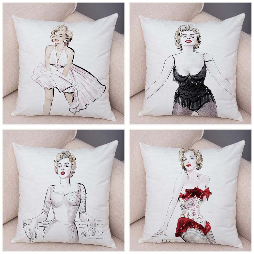 Super Star Marilyn Monroe Simple Colorful Cartoon Sexy Girl Pillow Case Plush Decor Cushion Cover For Sofa Car Home Pillowcase