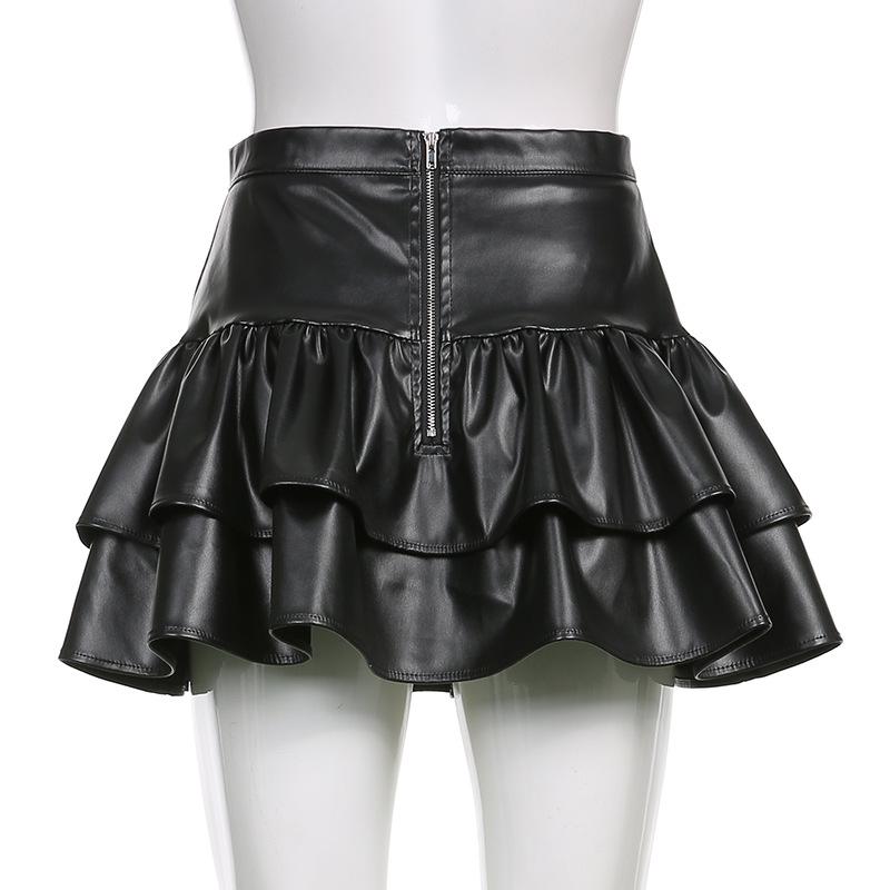 Minifalda gótica Punk de cuero PU para mujer, Falda plisada negra con cintura alta y cordones, ropa de calle, falda Lolita para chicas