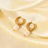 European and American Simple INS Style 18K Gold Stainless Steel Earrings Natural Freshwater Pearl Pendant Earrings