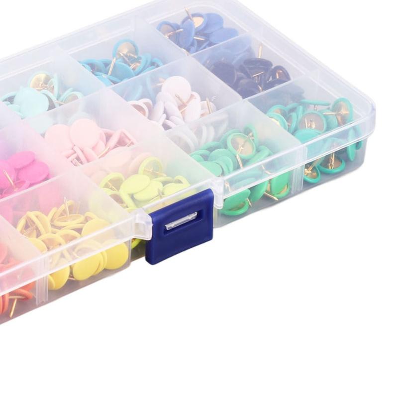 1 Box Thumb Tacks 15 Colors Colored Rubberized Flat Head Painting Decorative Tacks Push Pins With Clear Box For Corkboard