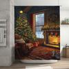 Tuniu Festive Winter Cabin Bathroom Decor Shower Curtain Christmas Village Cozy Home Holiday Forest Scene Waterproof Fabric Back