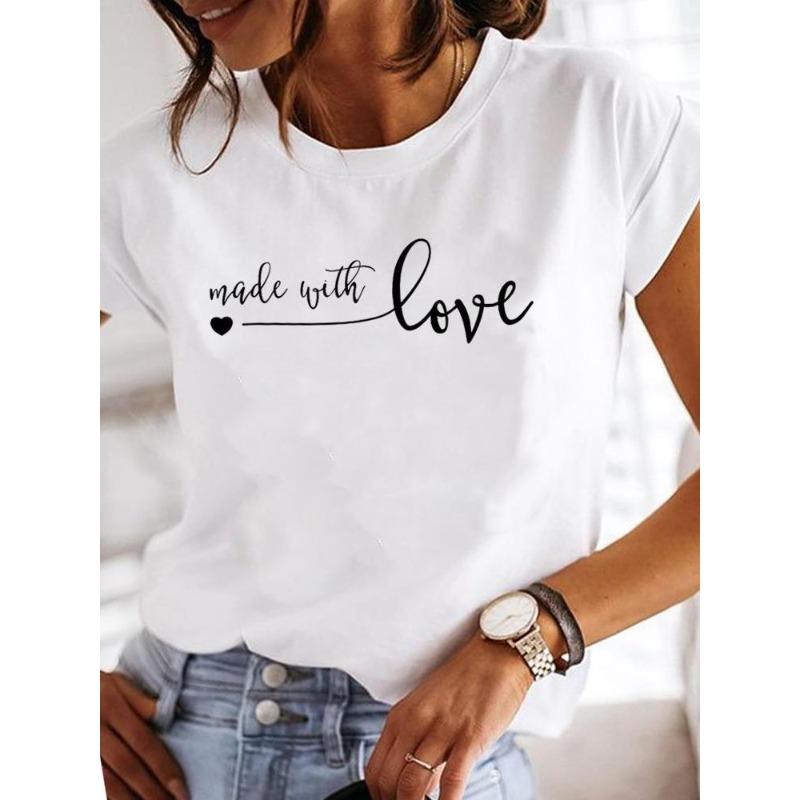 (European Size) 90s Tee Women Letter Cute Trend Style Top Short Sleeve Fashion Print Lady Clothing Casual T-shirt Female Graphic T-shirts