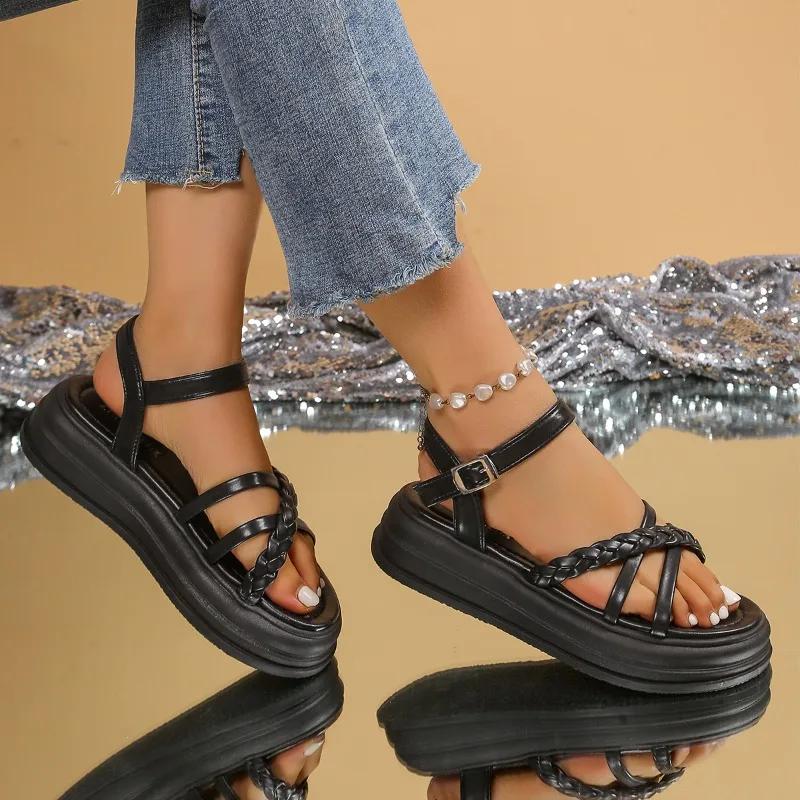 Fashion Peep Toe Sandals Women 2025 Brand Buckle Strap Women's Sandals Casual Ladies Shoes New Plus Size Solid Platform Sandals