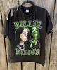 Women's Billie Eilish T-Shirt Black Face Double Print L Crew Cotton Singer R&B