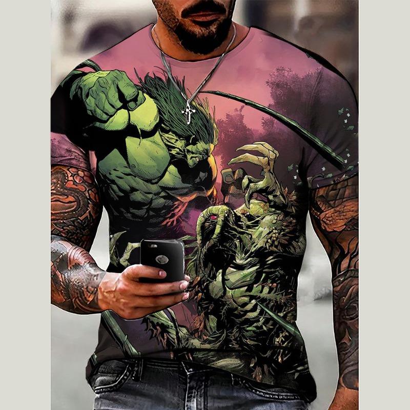 Men's Fashionable 3D Dragon Print Flower T-shirt, Casual Slightly Elastic Breathable Top
