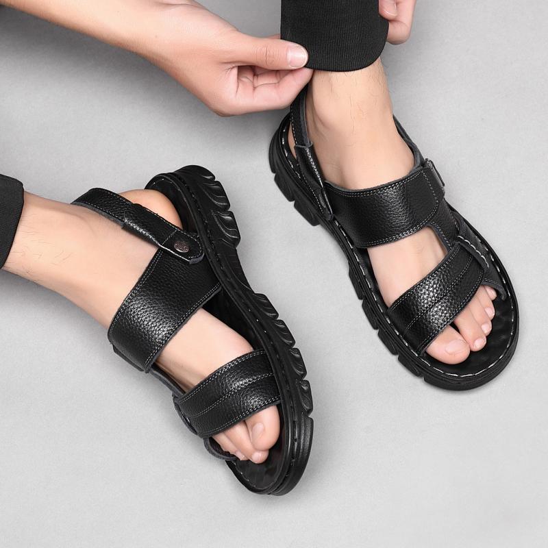 2024 Sommer Neu Schwarz Braun Echtes Leder Rutschfeste Sandalen Herren Weiche Sohle Hausschuhe Doppelfunktions-Sandalen Herren Plateau-Sandalen