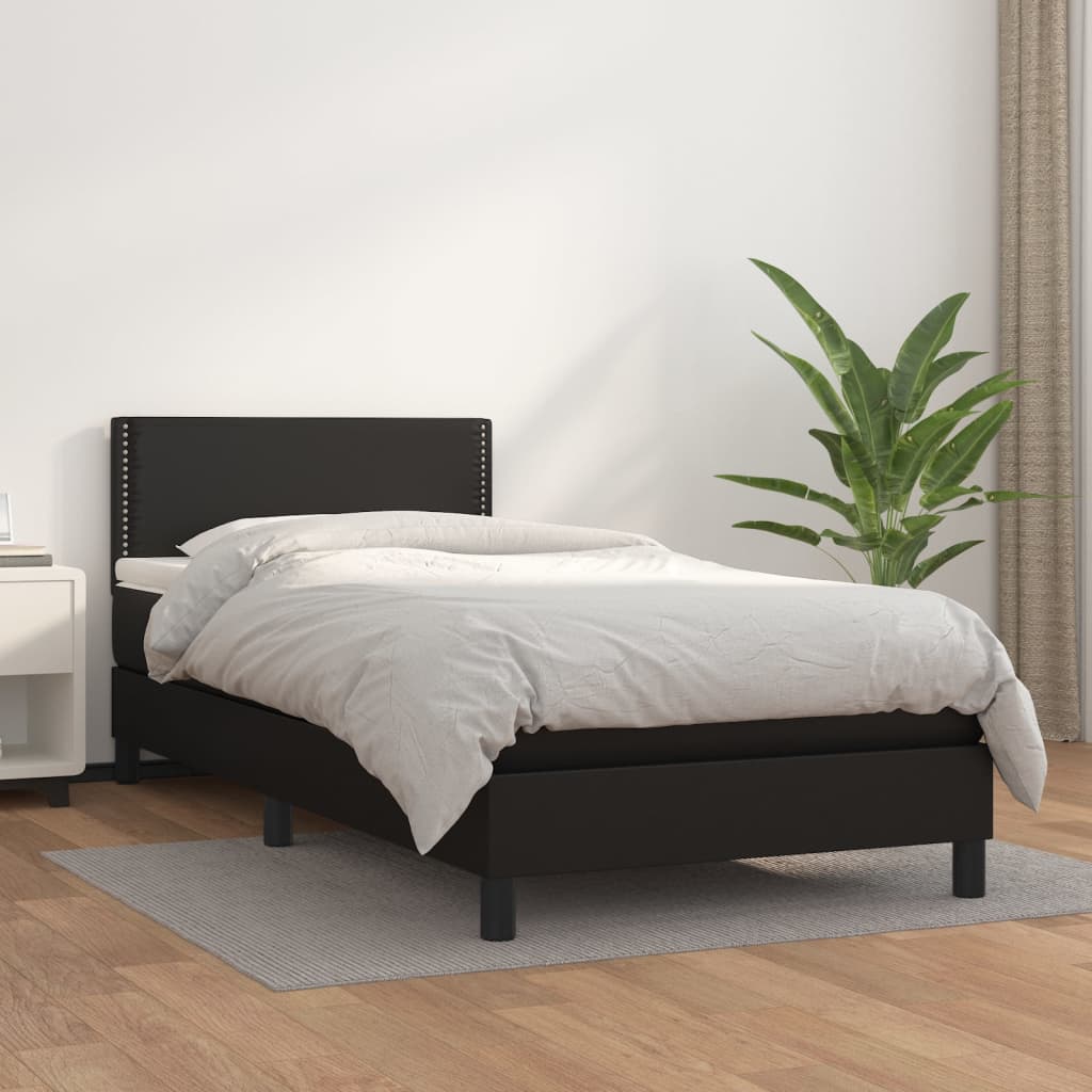 Vidaxl Continental Bed with Mattress, Black, Faux Leather 90X190 Cm