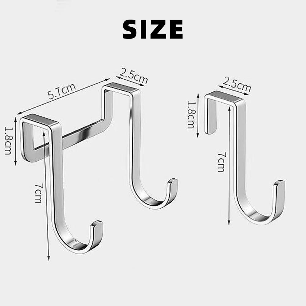 Stainless Steel Double S-Shape Hooks Nail-free Over Cabinet Drawer Door Hanging Hook Kitchen Bathroom Coat Towel Storage Rack