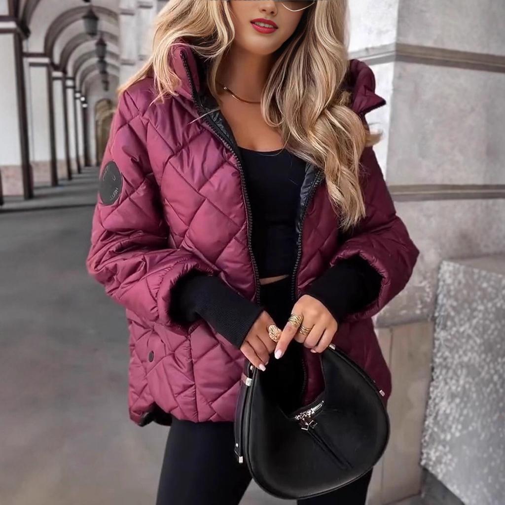 Fashion Diamond Splicing Long Sleeve Coat Loose Female Warm Cotton Thickened Down Jackets Winter Women Warm Coat Tops Clothes