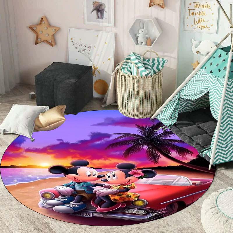 Minnie and Mickey Mouse Print Round Rug, Valentine's Day, Anniversary Floor Decoration, Wedding Room Rug