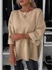 2024 EU-US Women's Autumn Solid Color Round Neck Casual Top