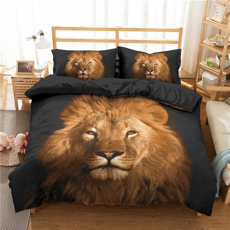 Lion Duvet Cover Set Microfiber Couple Bedding Set For Boys Teens 3D Animal Print Comforter Cover African Wildlife Quilt Cover