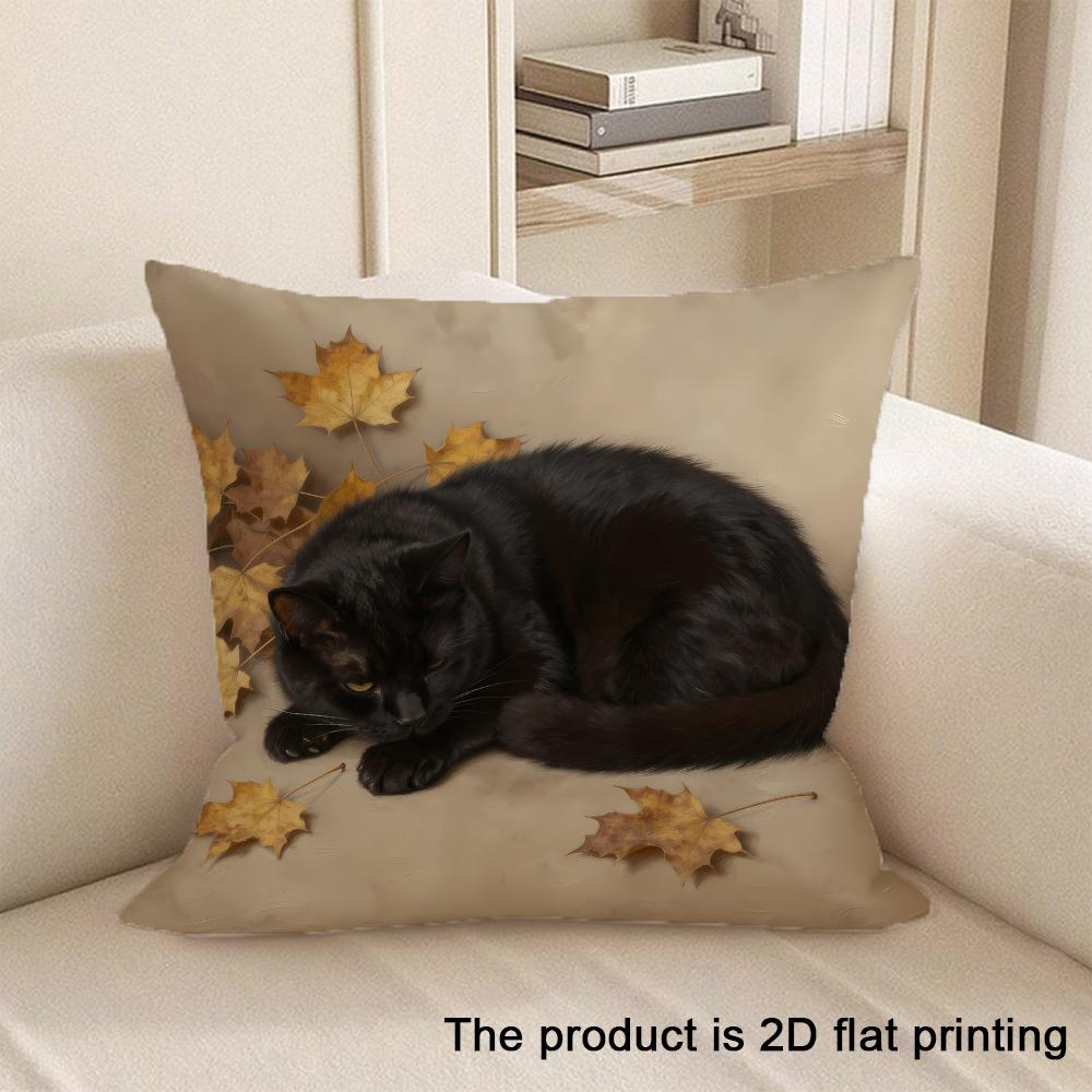 1pc Cute Cat Themed 2D Flat Printed Pillowcases Sofa Cushion Cover Home Bedroom Room Decoration