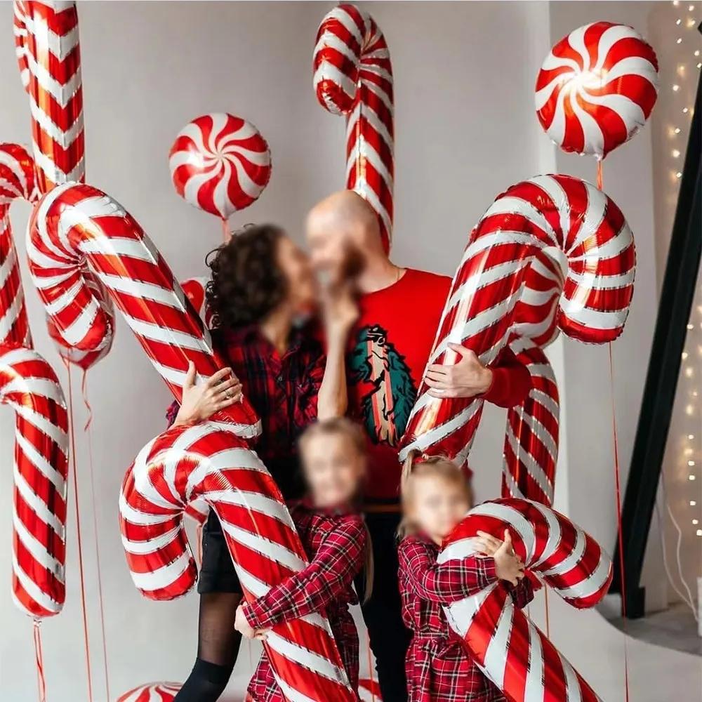 2pcs 80x38cm Christmas Candy Cane Foil Balloons Santa Claus Crutch Balloon Christmas New Year Party Decoration Xmas Home Decor