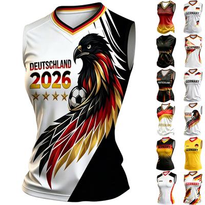 Unisex Sleeveless V Neck Pullover T Shirt Casual Football Fan Jersey World Cup Supporter Top Soccer Printed Shirt