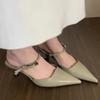 Women Heeled Slippers Pointed Toe Mid Heels Shoes Designer Elegant Pumps 2025 New Fashion Brand Summer Buckle Zapatillas Mujer
