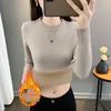2025 Autumn/Winter Women's Plus Velvet Thick Warm One-Piece Knit Base Layer Sweater with Half-High Collar - Stylish & Slimming