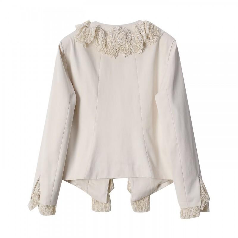 Womens V-Neck Fringe Oversized Jacket 2026 Fall Streetwear Loose Fit Long Sleeve Blazer