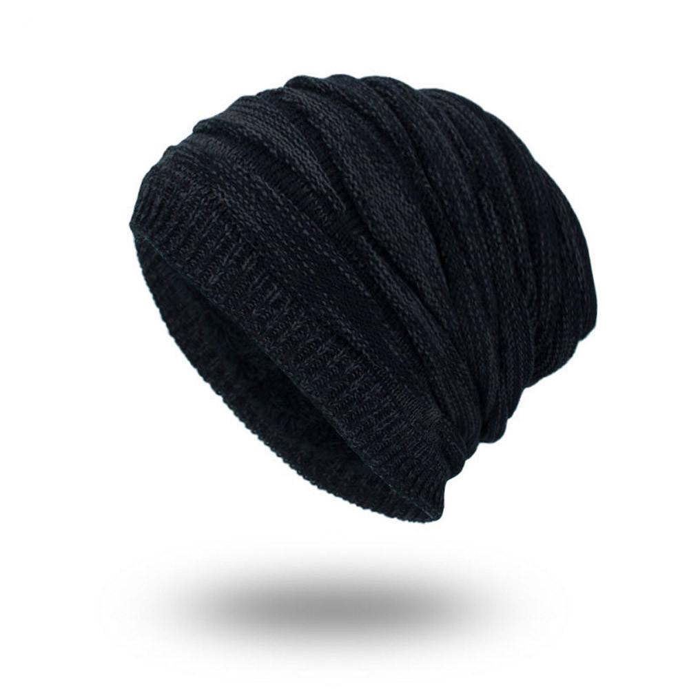 Men's Fleece Lined Knit Beanie Hat Winter Warm Soft Stretchy Cable Pattern Skull Cap for Outdoor Sports and Casual Wear