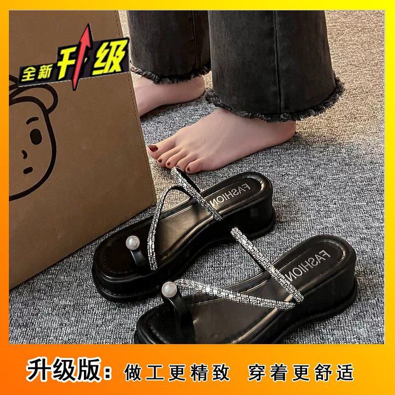 Design Sense Niche High-heeled Sandals 2025 New Height-increasing Set Toe Wear Fairy Thick-bottomed French One-word Slippers
