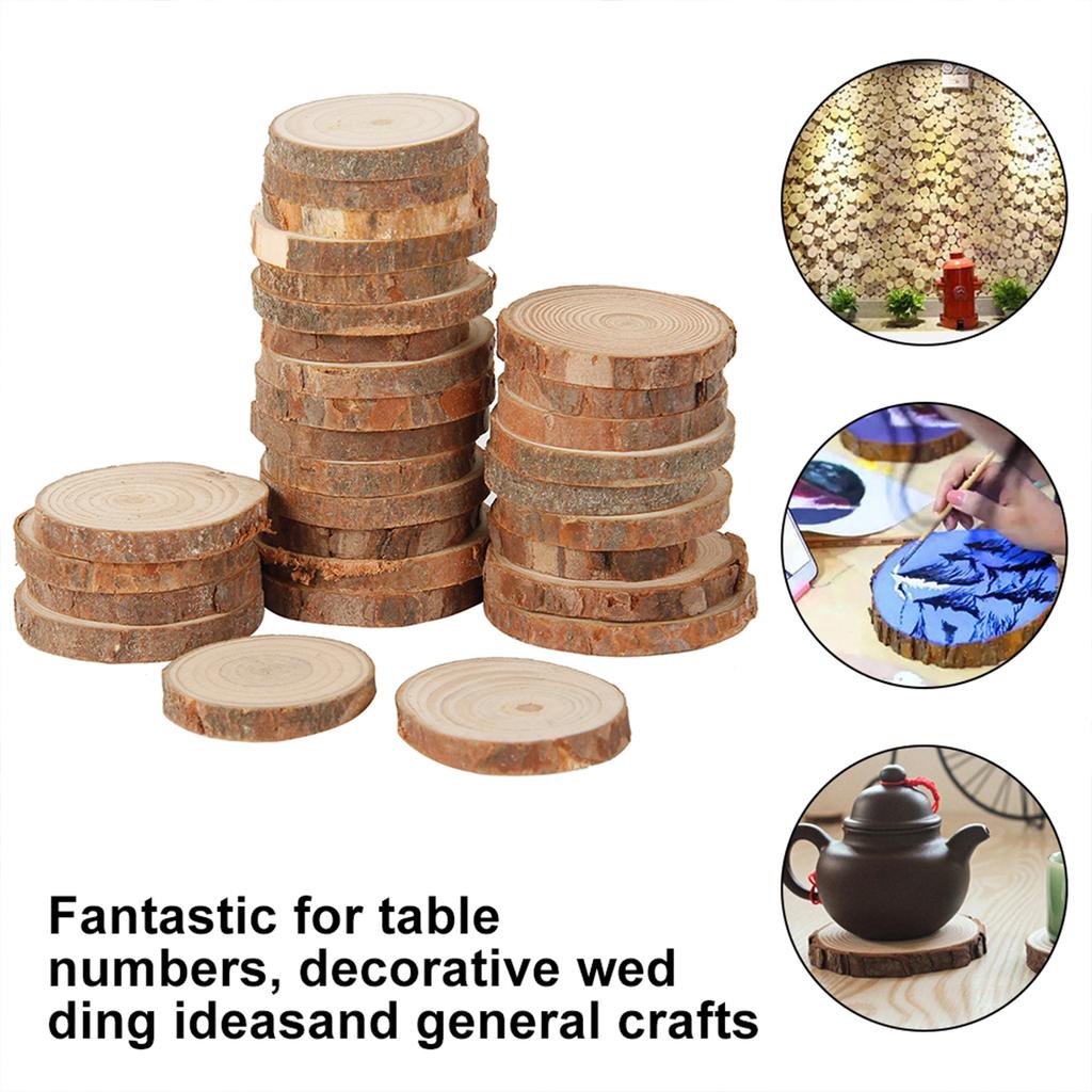 30PCS Natural Wood Slices Craft Wood Kit with Hole Wooden Circles Tree Slices for Arts and Crafts Christmas Ornaments DIY Crafts