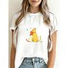 Cute Cat Couple Printed T-Shirt White Cartoon Cats Design For Casual Wear And Everyday Outfits