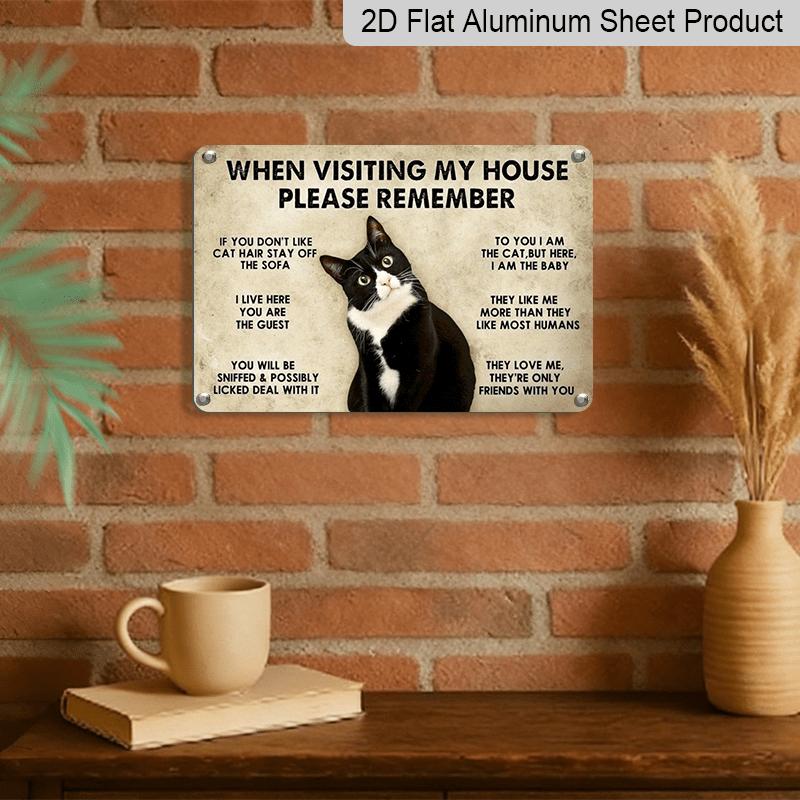 2D Flach 1 Stück "Hausregeln der Katze" Lustiges Schild Dekoschild & Plakette - Aluminium Wanddekor - 11,8*7,9 Zoll | Perfekt für Haus- & Hofdekoration, Ideales Geschenk für