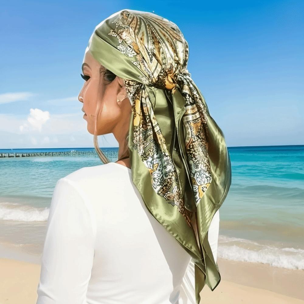 Neckerchief Elegant Head Silk Scarf Printed Large Size Satin Bandana 90cmx90cm All-match Square Hijab Ladies