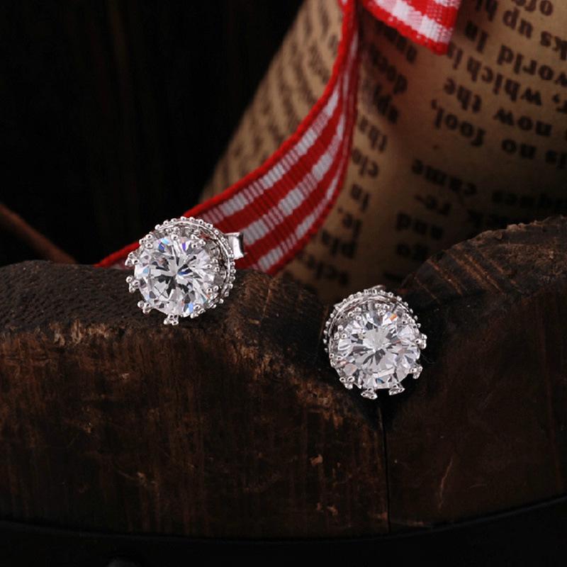 Cheap Wholesale Luxury Sliver Color Prata Fashion Bijoux Jewelry 6mm Round Aaa Cubic Zirconia Stud Earrings